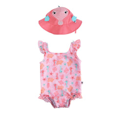 Zoocchini Baby Girl UPF50 Snap Swimsuit & Sunhat Set | The Nest Attachment Parenting Hub