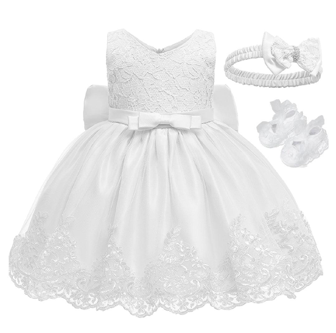 Amelia White Laced Baptism Dress & Accessories Set | The Nest Attachment Parenting Hub