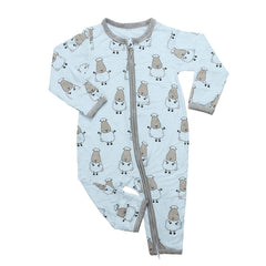 Baa Baa Sheepz Zip Long Sleeve Romper - Blue Big Sheep w/ Gray Border | The Nest Attachment Parenting Hub