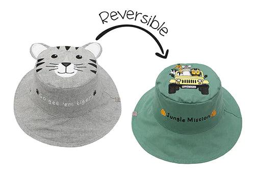 FlapJackKids UPF50 Cotton 3d Bucket Hats - Tiger & Safari Truck | The Nest Attachment Parenting Hub