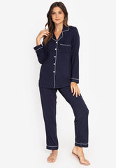 Little K Bamboo Women’s Long Sleeves Pajama Set Navy Blue | The Nest Attachment Parenting Hub