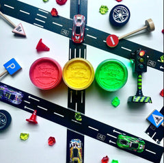 The Learning Playbox Racer Town Play Dough Box (Corrugated Box) | The Nest Attachment Parenting Hub