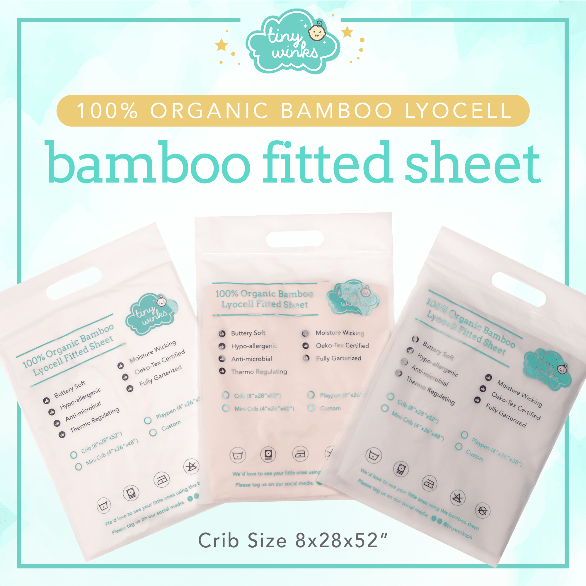 Tiny Winks Bamboo Crib Bed Sheet (6x28x52") | The Nest Attachment Parenting Hub