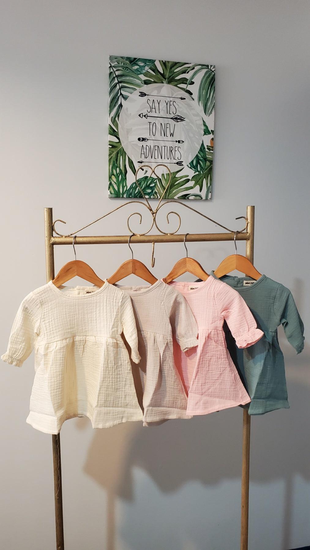 Wee Oats Gummy 100% Organic Cotton Muslin Cuffed Long-Sleeve Dress | The Nest Attachment Parenting Hub