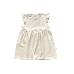 Yoji Ruffle Dress Beige Stripped | The Nest Attachment Parenting Hub