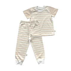 Yoji Short Sleeve Shirt and Pajama Set Beige Striped | The Nest Attachment Parenting Hub