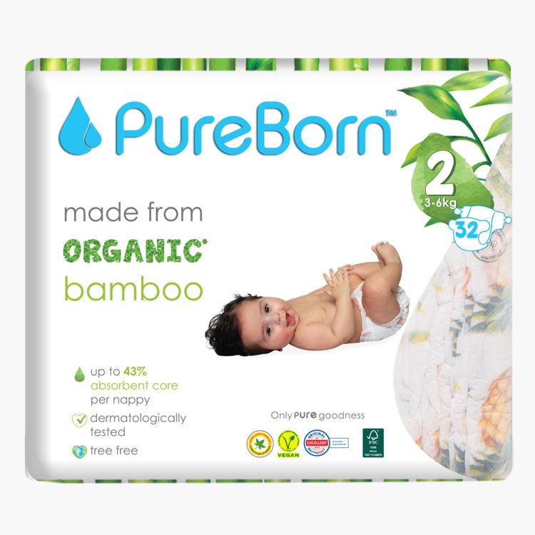 PureBorn Size 2 - Small Tape Bamboo Diapers (3-6kg) | The Nest Attachment Parenting Hub