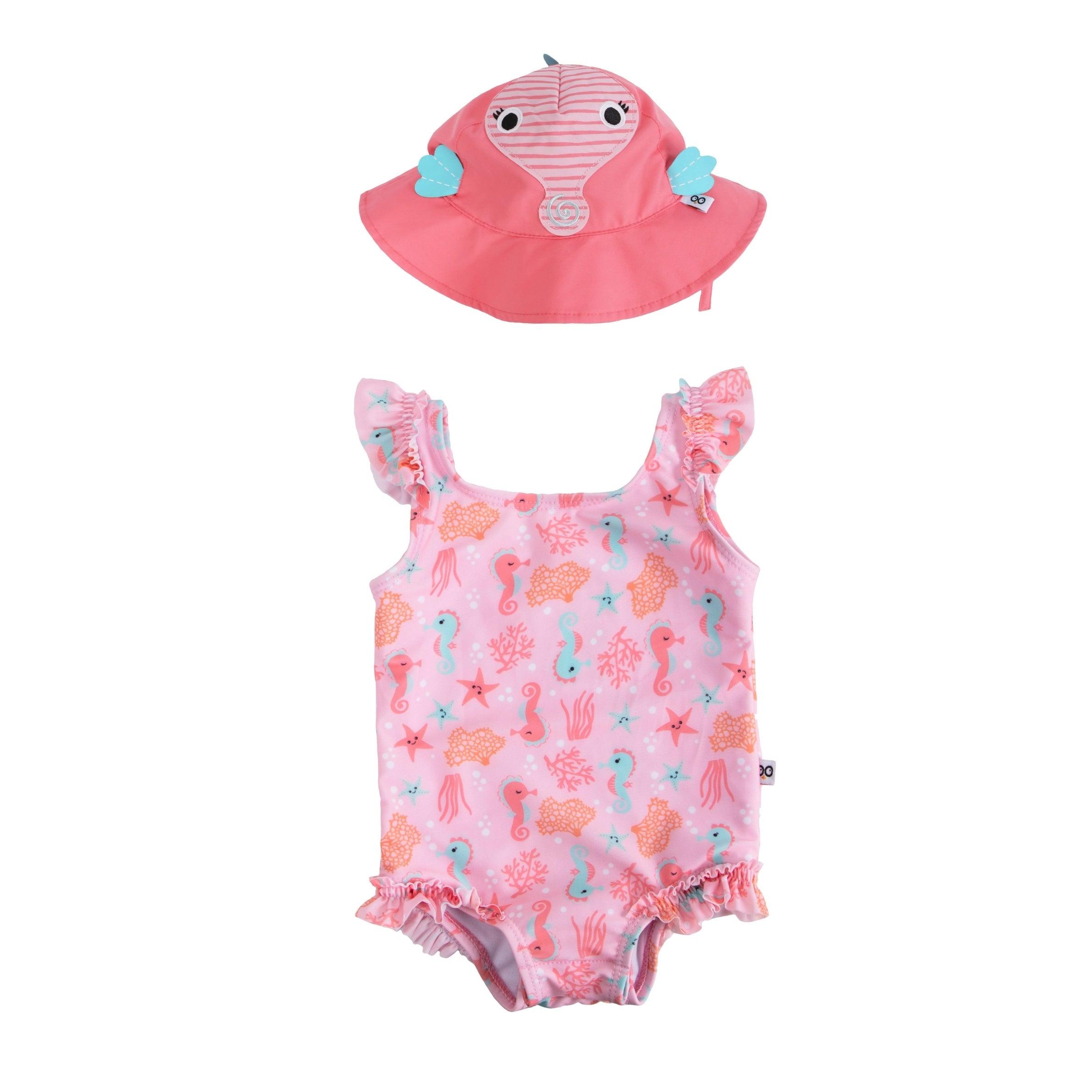 Zoocchini Baby Girl UPF50 Snap Swimsuit & Sunhat Set | The Nest Attachment Parenting Hub