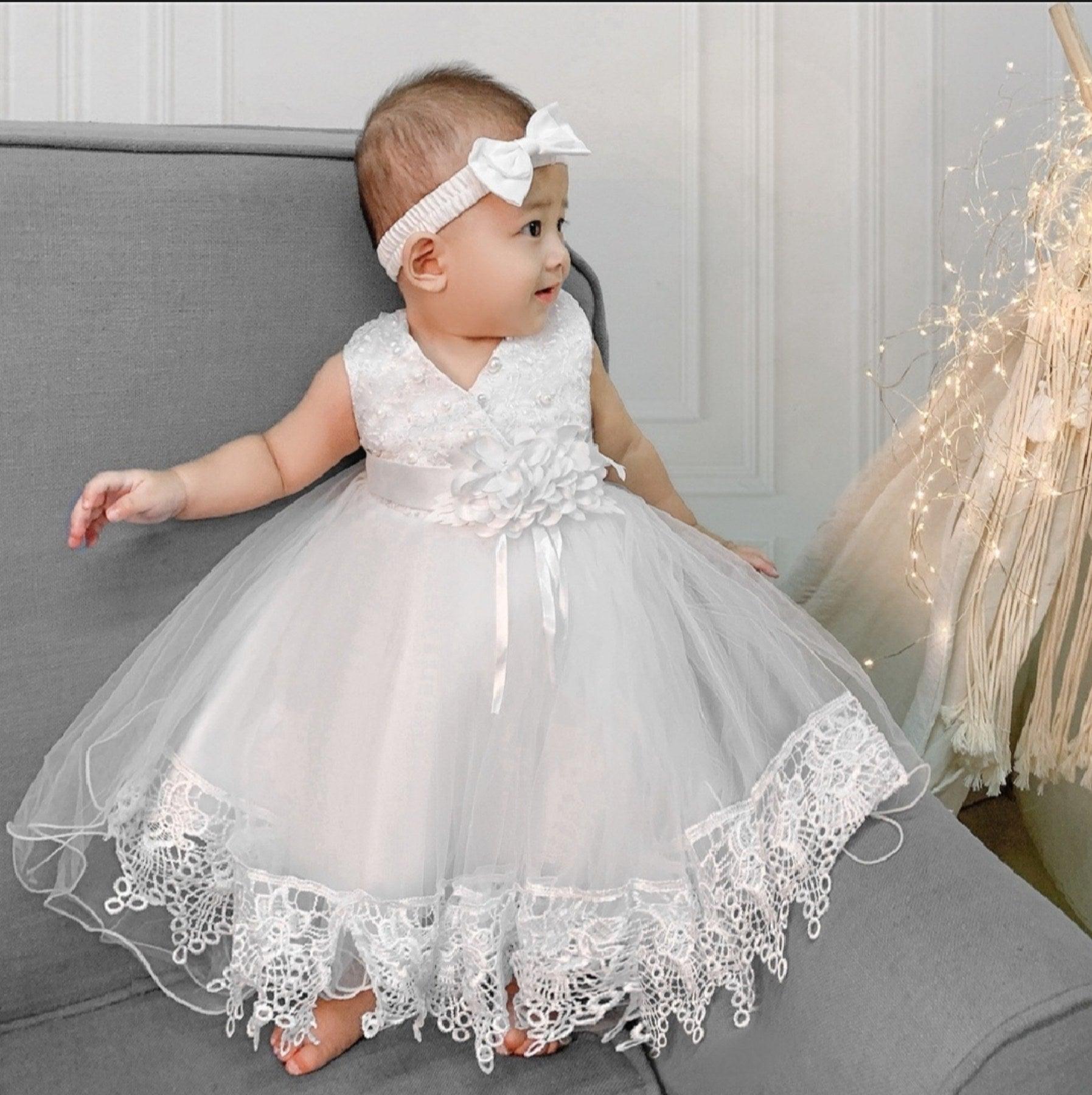 Satine White Laced Baptismal Dress & Accessories | The Nest Attachment Parenting Hub