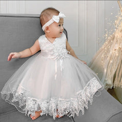 Satine White Laced Baptismal Dress & Accessories