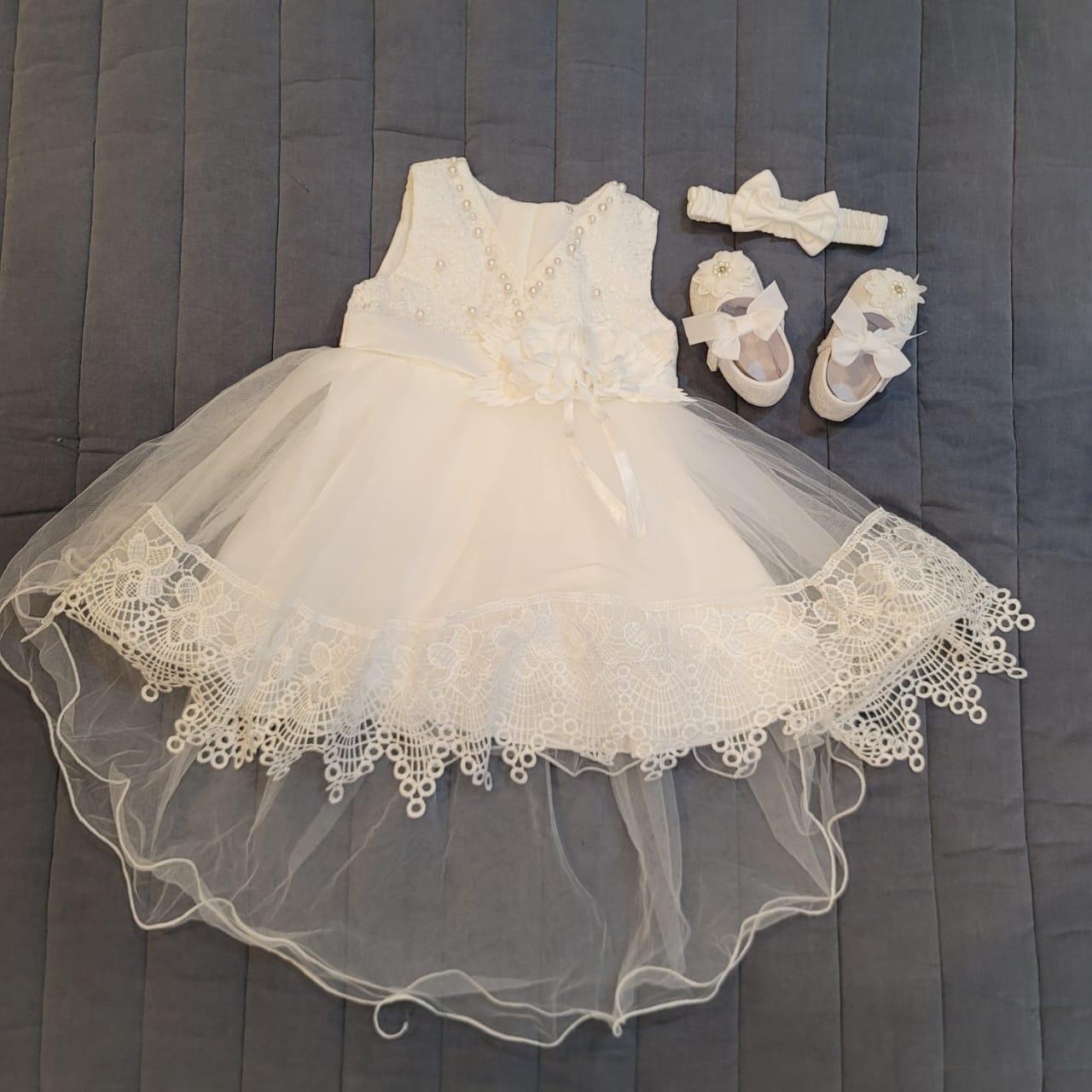 Satine White Laced Baptismal Dress & Accessories | The Nest Attachment Parenting Hub