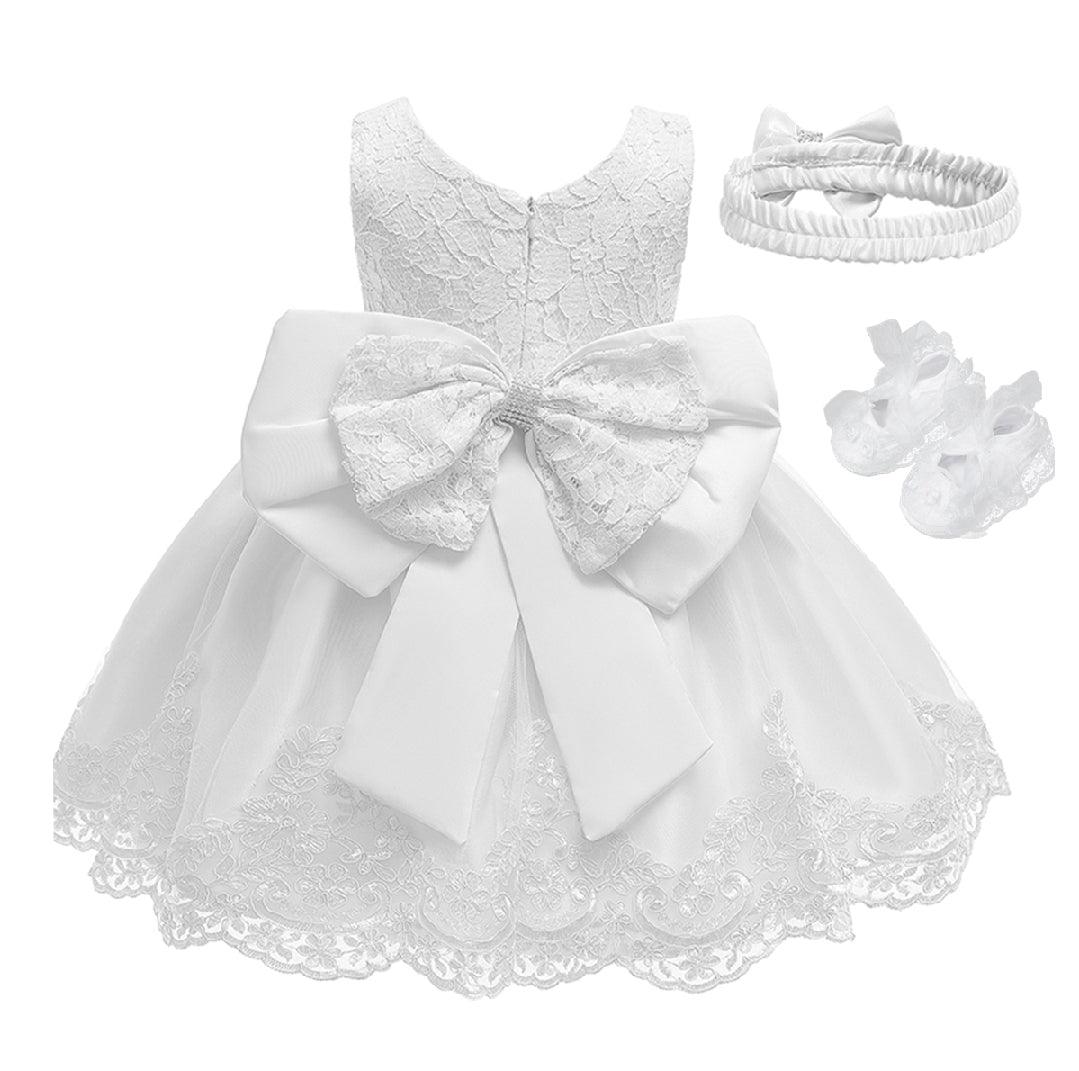 Amelia White Laced Baptism Dress & Accessories Set | The Nest Attachment Parenting Hub