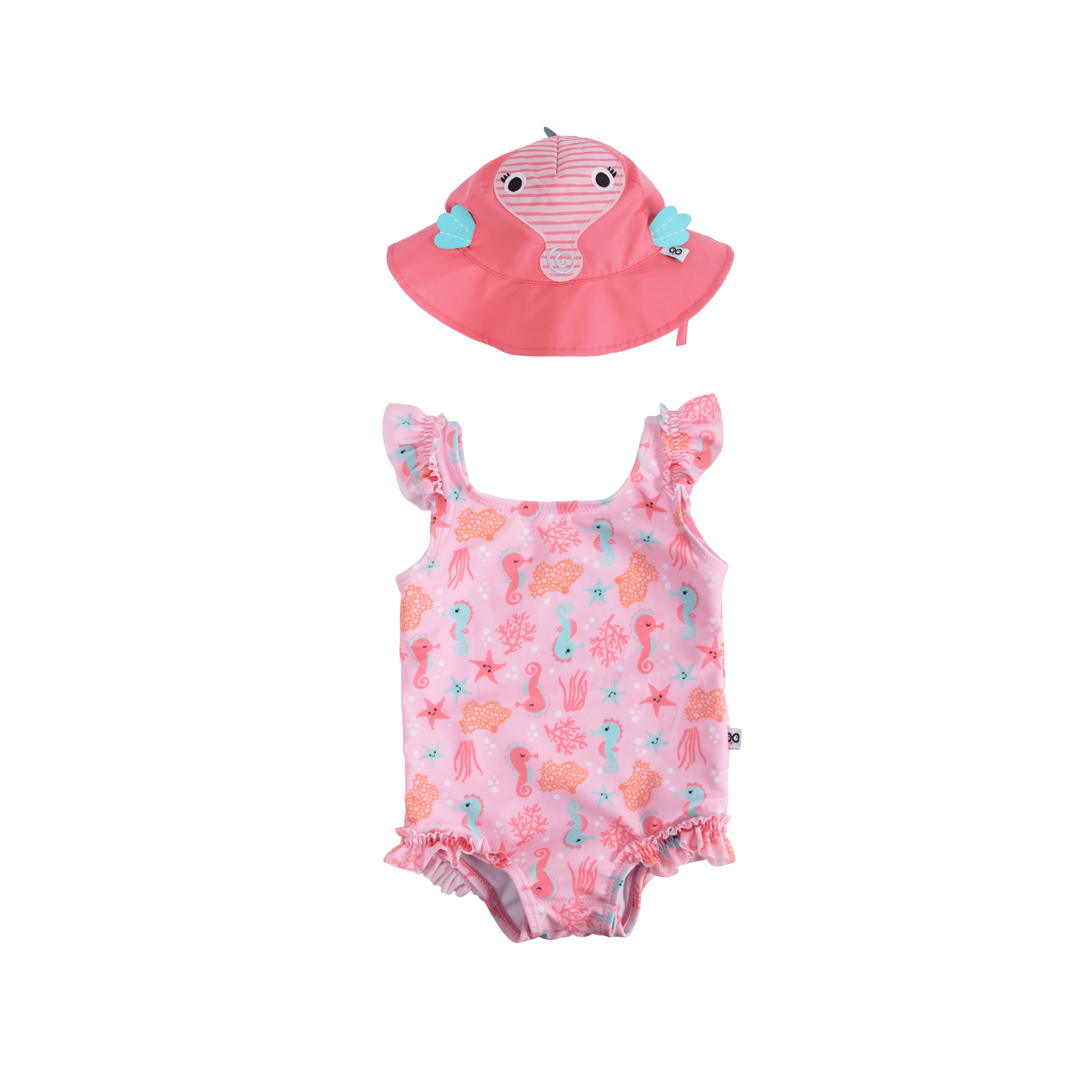 Zoocchini Baby Girl UPF50 Snap Swimsuit & Sunhat Set | The Nest Attachment Parenting Hub