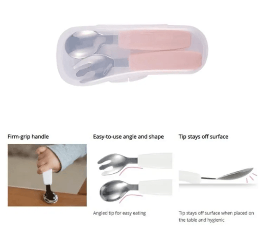 Richell TLI Stainless Steel Easy Grip Spoon & Fork w/ Case 7m+ | The Nest Attachment Parenting Hub