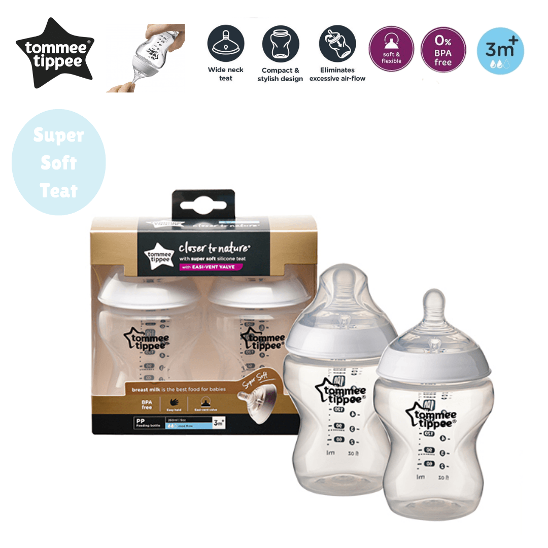 Tommee Tippee Closer To Nature PP Bottle 2 Pack with Super Soft Slow Flow Teat | The Nest Attachment Parenting Hub