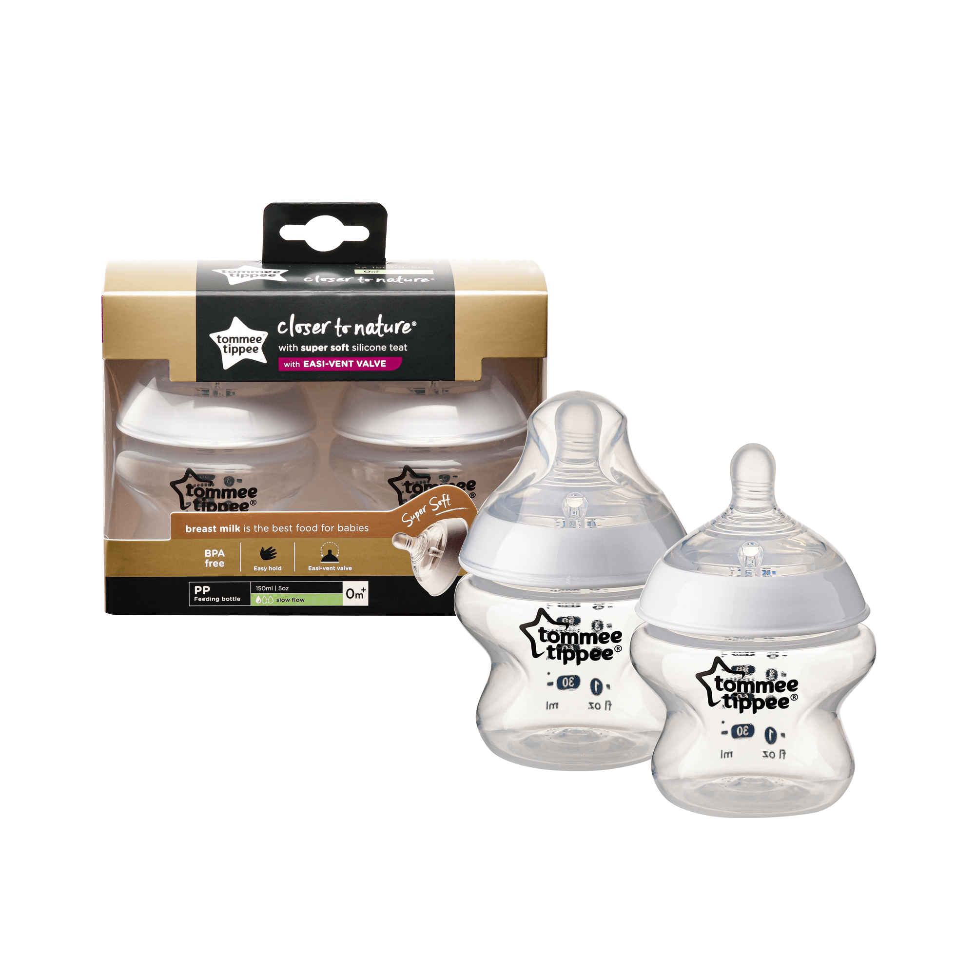 Tommee Tippee Closer To Nature PP Bottle 2 Pack with Super Soft Slow Flow Teat | The Nest Attachment Parenting Hub