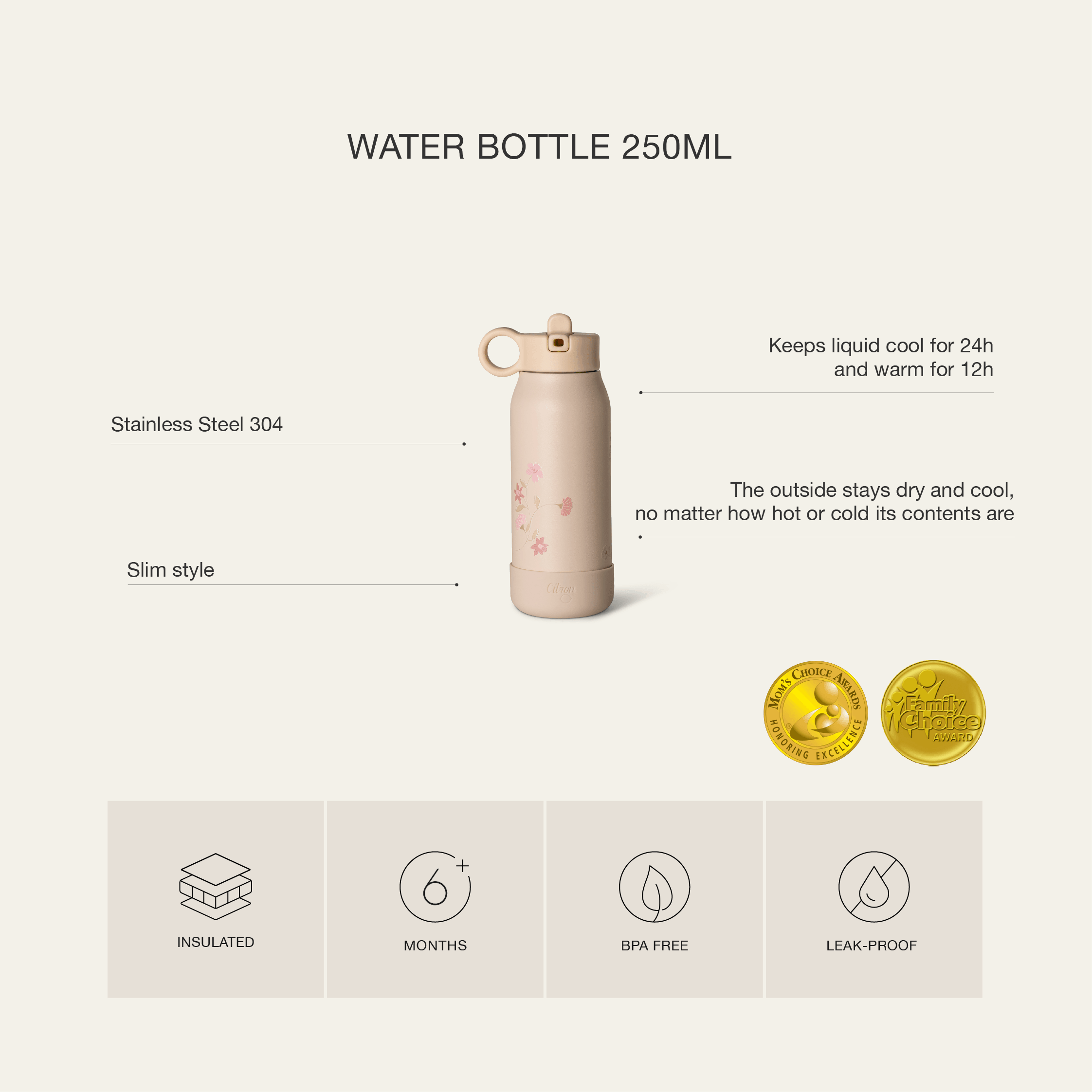 Citron 250ml Small Water Bottle (2024 model) | The Nest Attachment Parenting Hub
