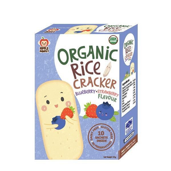 Apple Monkey Organic Rice Crackers - Strawberry + Blueberry | The Nest Attachment Parenting Hub