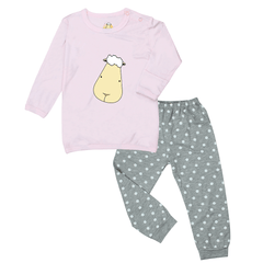 Baa Baa Sheepz Long Sleeve Shirt + Pants - Pink Big Face + Polka Dots | The Nest Attachment Parenting Hub