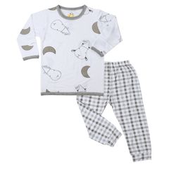 Baa Baa Sheepz Long Sleeve Shirt + Pants - White Big Moon + Grey Checkers | The Nest Attachment Parenting Hub