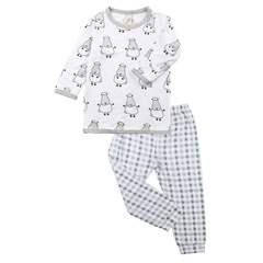 Baa Baa Sheepz Long Sleeve Shirt + Pants - White Big Sheep + Grey Checkers | The Nest Attachment Parenting Hub