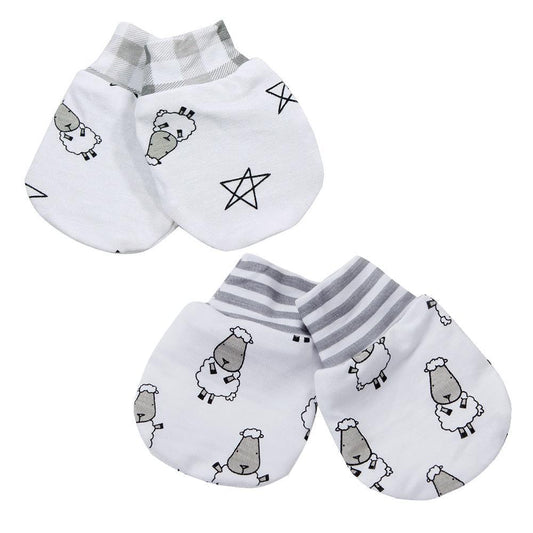 Baa Baa Sheepz Mittens - White Star Sheep + Grey Checkers | The Nest Attachment Parenting Hub