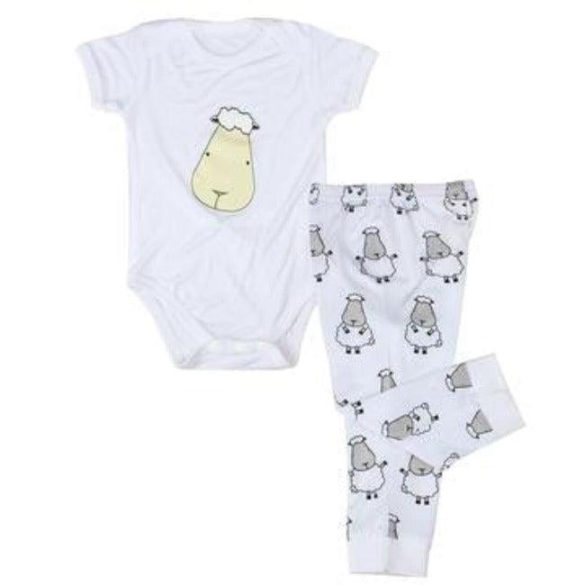 Baa Baa Sheepz Short Sleeve Onesie + Pants - White Big Face + White Big Sheep | The Nest Attachment Parenting Hub