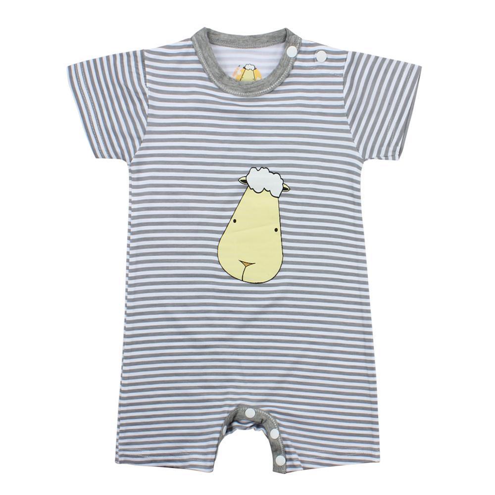 Baa Baa Sheepz Short Sleeve Romper - Grey Stripe | The Nest Attachment Parenting Hub