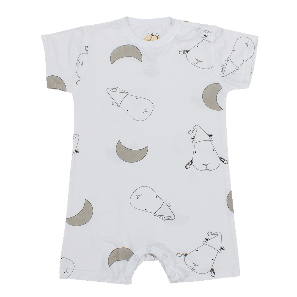 Baa Baa Sheepz Short Sleeve Romper - White Big Moon & Sheep | The Nest Attachment Parenting Hub