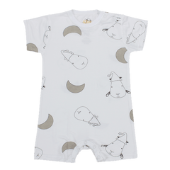 Baa Baa Sheepz Short Sleeve Romper - White Big Moon & Sheep | The Nest Attachment Parenting Hub