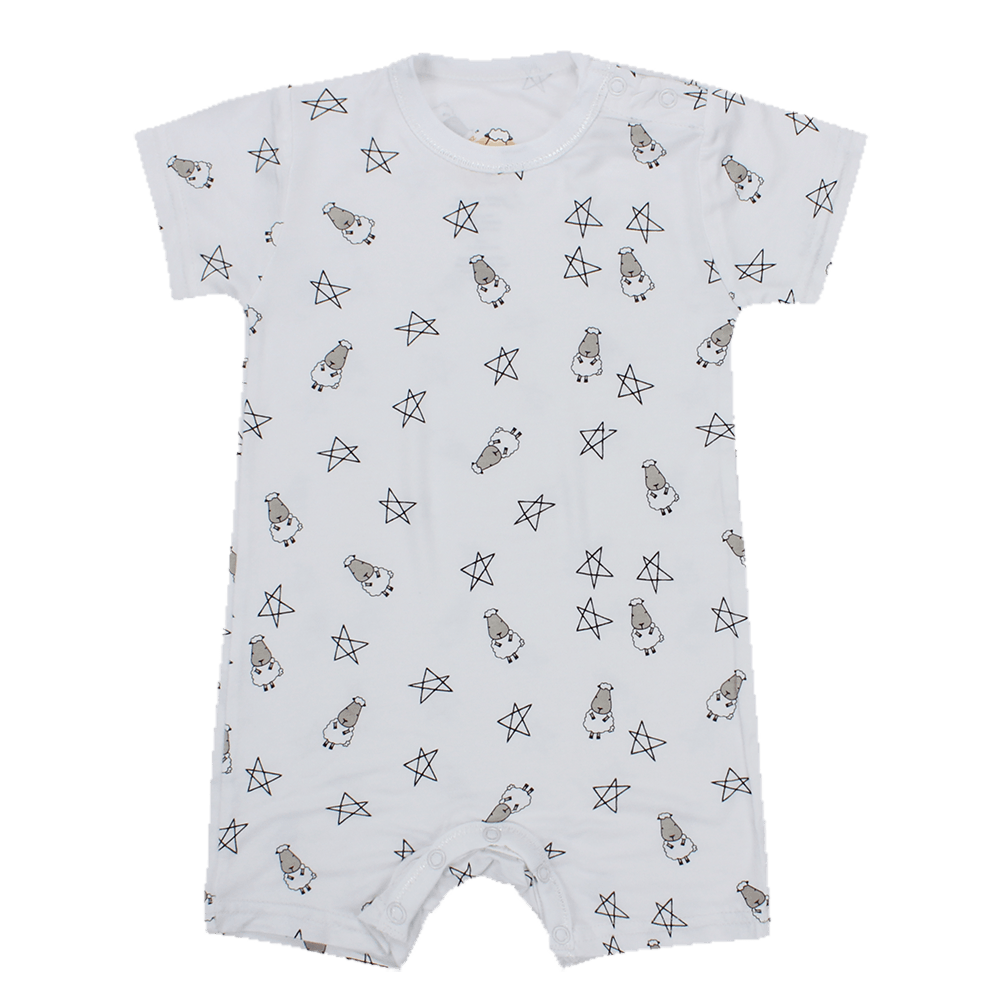 Baa Baa Sheepz Short Sleeve Romper – White Small Star Sheep | The Nest Attachment Parenting Hub