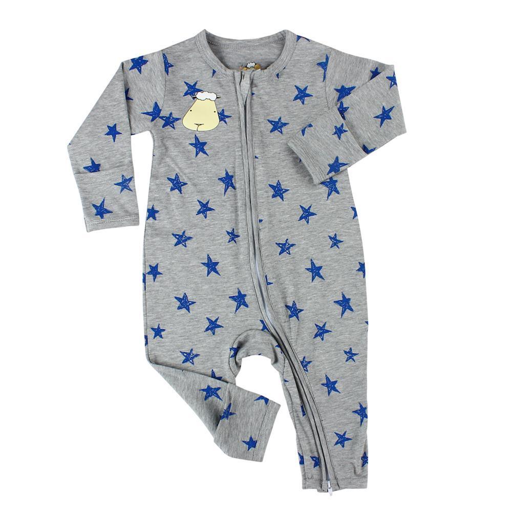 Baa Baa Sheepz Zip Long Sleeve Romper - Blue Star | The Nest Attachment Parenting Hub