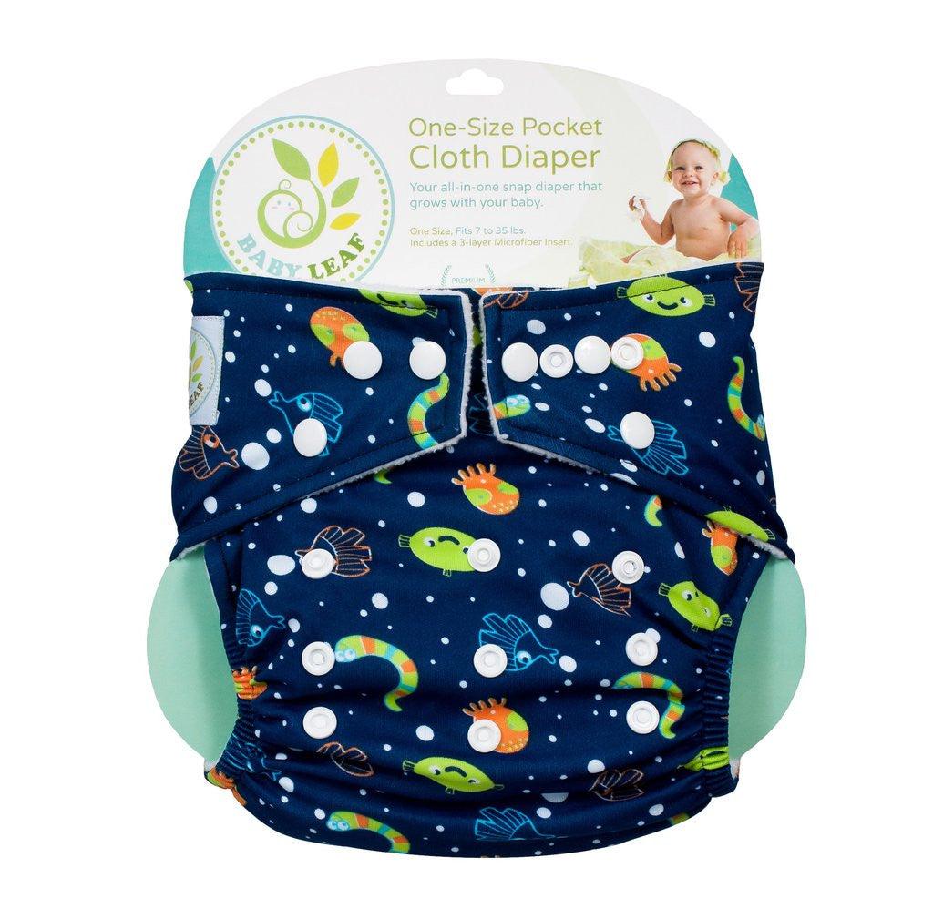 Baby Leaf Blue Ocean One-Size Cloth Diapers | The Nest Attachment Parenting Hub