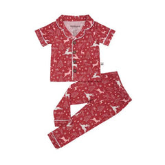 Bamberry Baby Holiday 2023 Short Sleeves Button Down PJ Set, Reindeer | The Nest Attachment Parenting Hub
