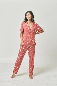 Bamberry Holiday 2023 Adult Short Sleeves Button Down PJ Set, Reindeer | The Nest Attachment Parenting Hub