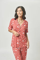 Bamberry Holiday 2023 Adult Short Sleeves Button Down PJ Set, Reindeer | The Nest Attachment Parenting Hub