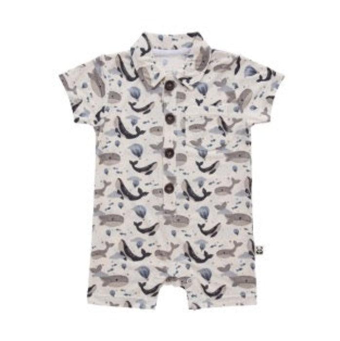 Bamberry x Kryz Button Down Romper - Whale | The Nest Attachment Parenting Hub