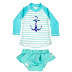 Banz Swimwear 2pc Long Sleeve Rash Guard + Shorts - Anchor | The Nest Attachment Parenting Hub
