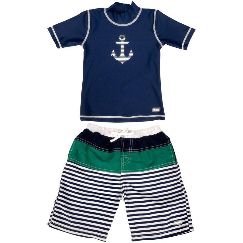 Banz Swimwear 2pc Short Sleeve Rash Guard + Shorts - Anchor | The Nest Attachment Parenting Hub