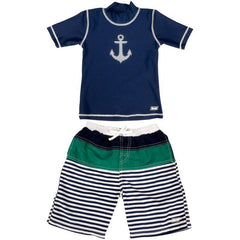 Banz Swimwear 2pc Short Sleeve Rash Guard + Shorts - Anchor | The Nest Attachment Parenting Hub