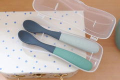 Beaba 1st Age Silicone Spoons Set of 2 Two-Tone Cased | The Nest Attachment Parenting Hub