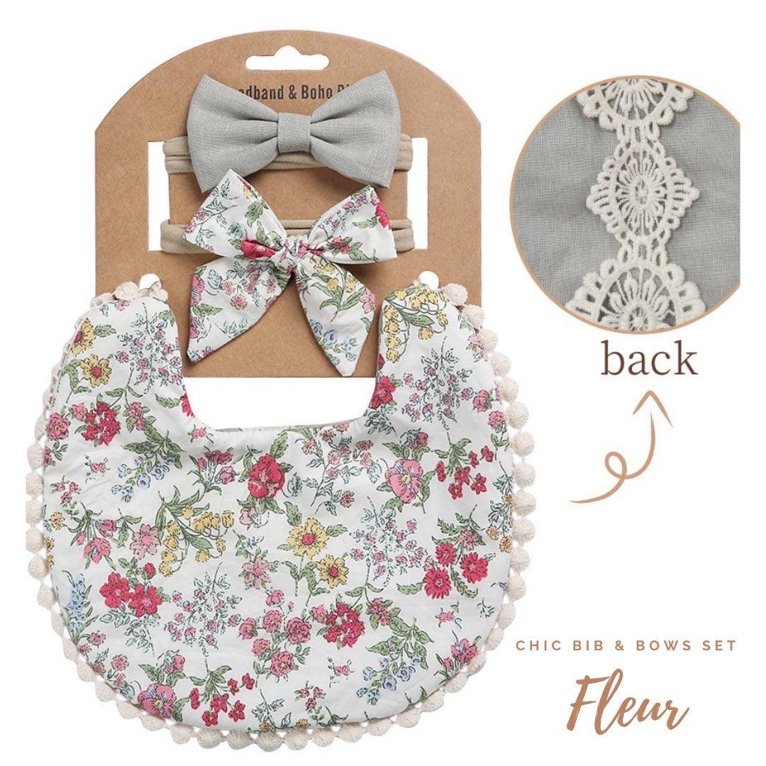 Blooming Wisdom Chic Bib & Bows Set - Fleur | The Nest Attachment Parenting Hub