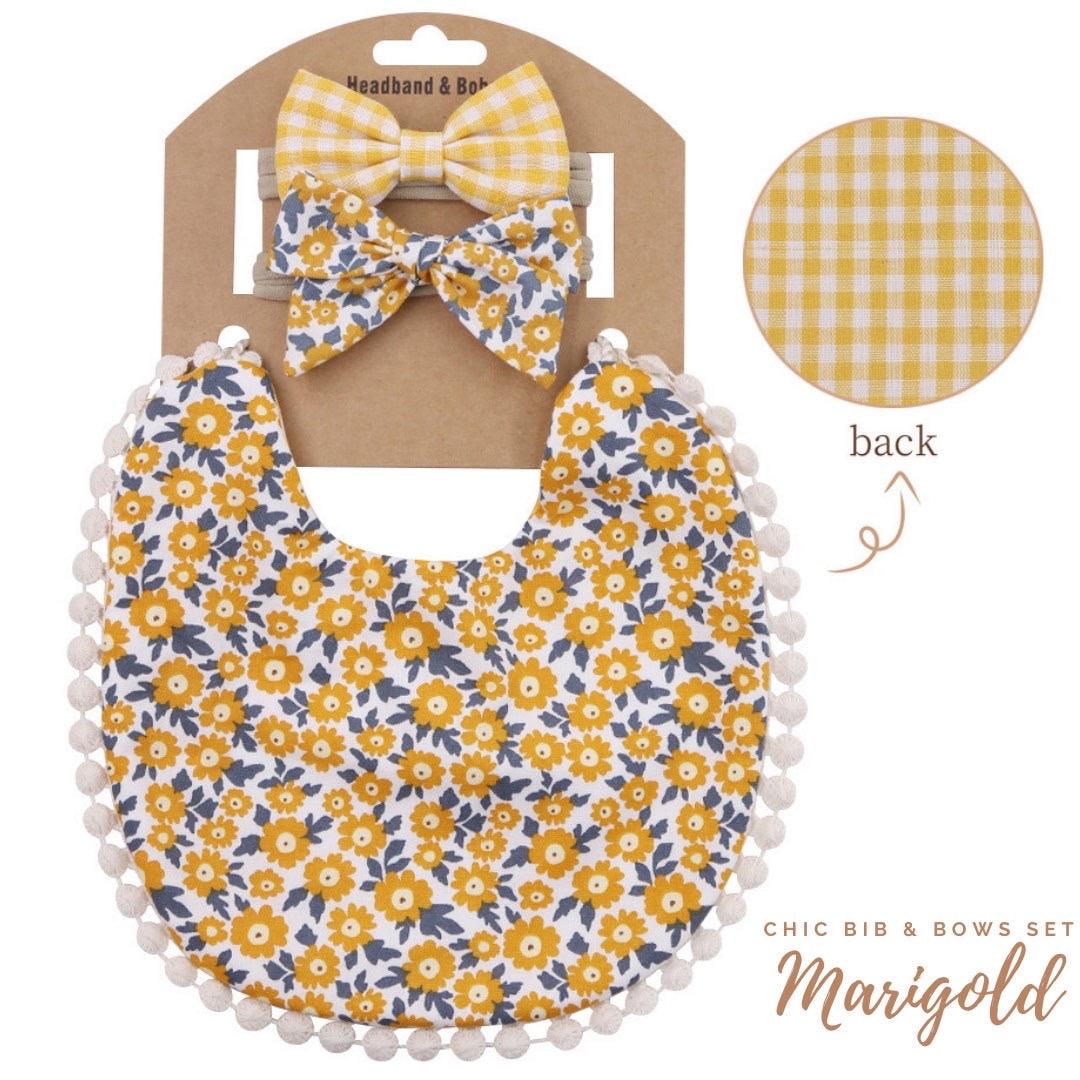 Blooming Wisdom Chic Bib & Bows Set - Marigold | The Nest Attachment Parenting Hub