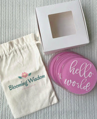 Blooming Wisdom Hello World Monthly Milestone Acrylic Discs | The Nest Attachment Parenting Hub
