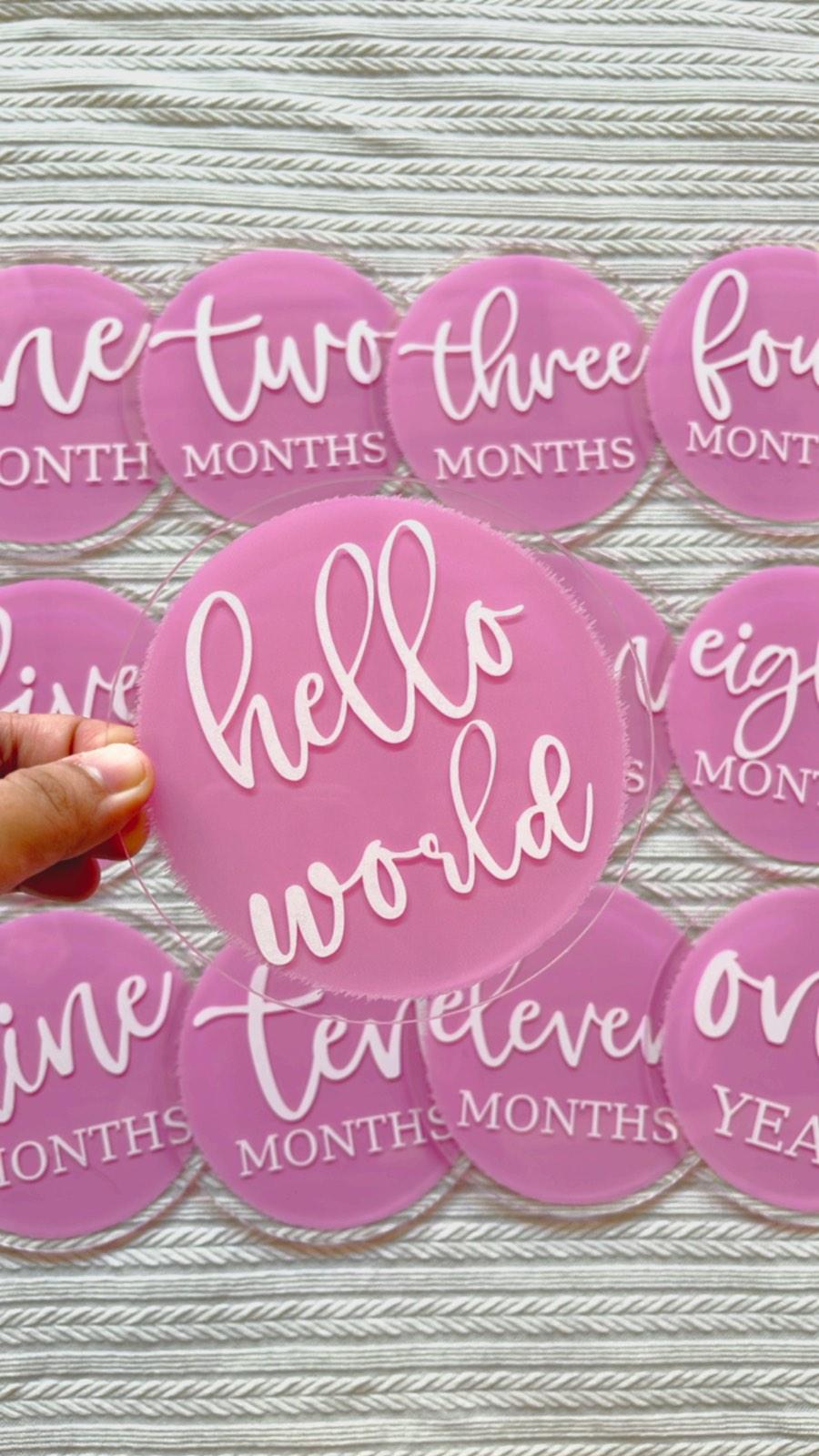 Blooming Wisdom Hello World Monthly Milestone Acrylic Discs | The Nest Attachment Parenting Hub