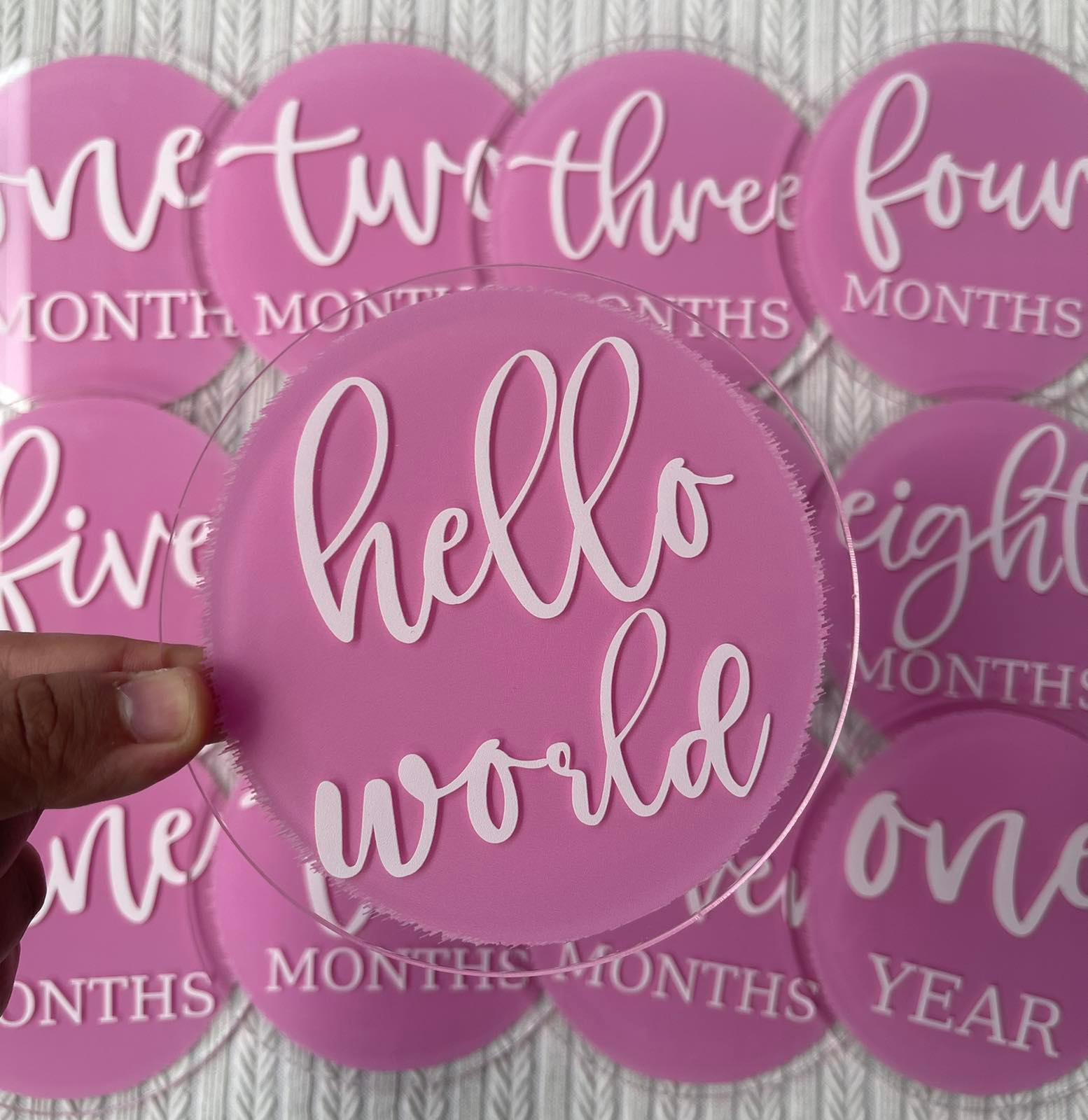 Blooming Wisdom Hello World Monthly Milestone Acrylic Discs | The Nest Attachment Parenting Hub