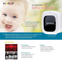 Ecomom ECO-33 Baby Bottle Multi Sterilizer Ultraviolet Disinfection 220V (White) | The Nest Attachment Parenting Hub