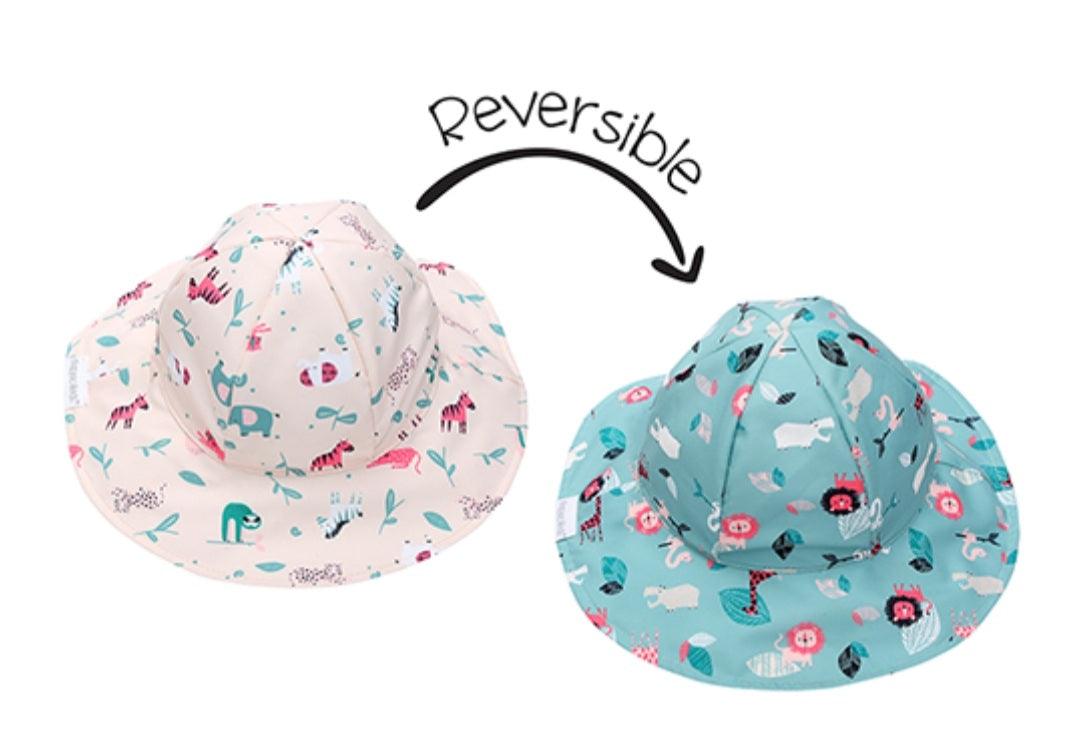 FlapJackKids Reversible Baby & Kids Patterned Sun Hat Pink Zoo | The Nest Attachment Parenting Hub