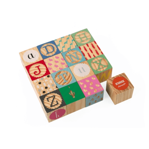 Janod Kubix - 16 Carved Alphabet Blocks (J08078) | The Nest Attachment Parenting Hub