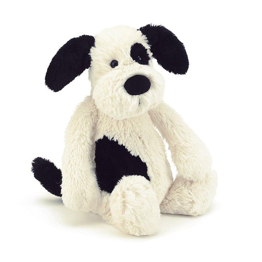 Jellycat Bashful Black and Cream Puppy Medium | The Nest Attachment Parenting Hub